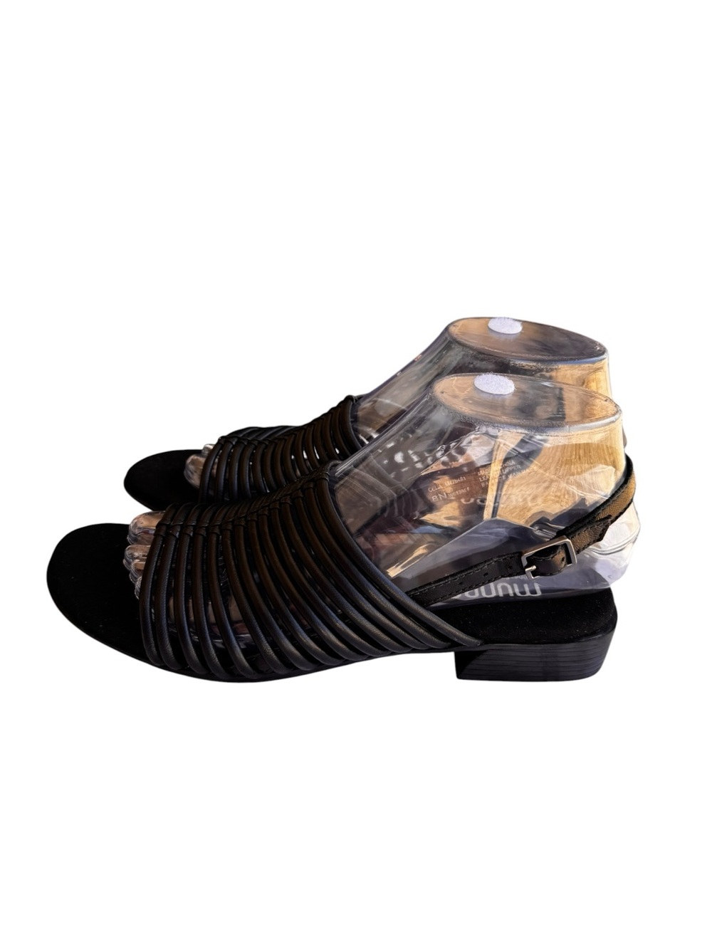 NWT Munro Celia Black Leather Multi Strappy Low Block Heel Sandals Size 8N 8
